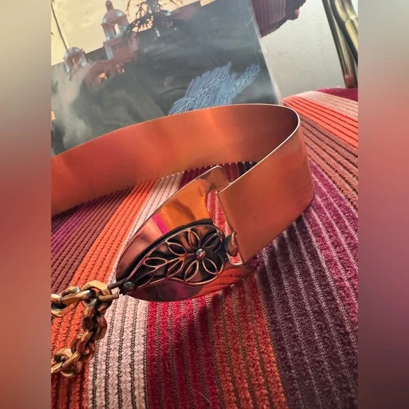 60s Vintage Leaf Copper Belt Sz SM - Picture 4 of 7